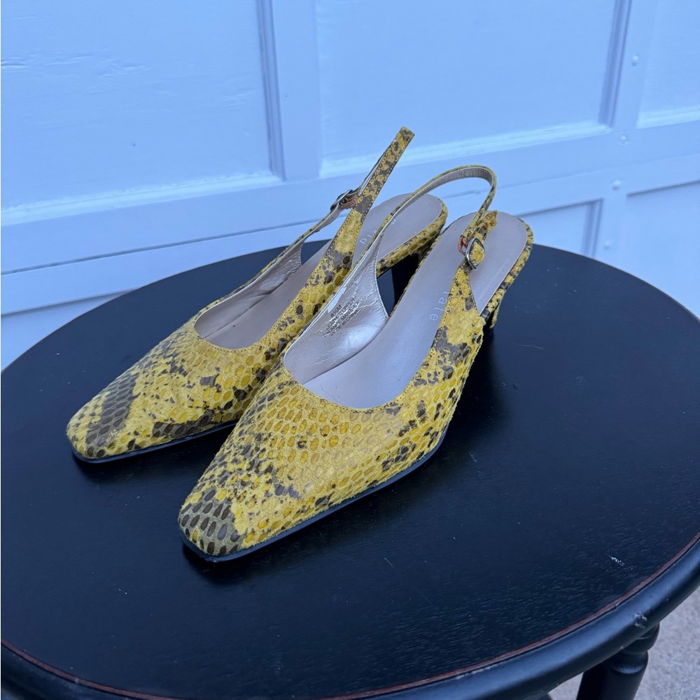 Yellow Snakeskin David Tate Slingbacks